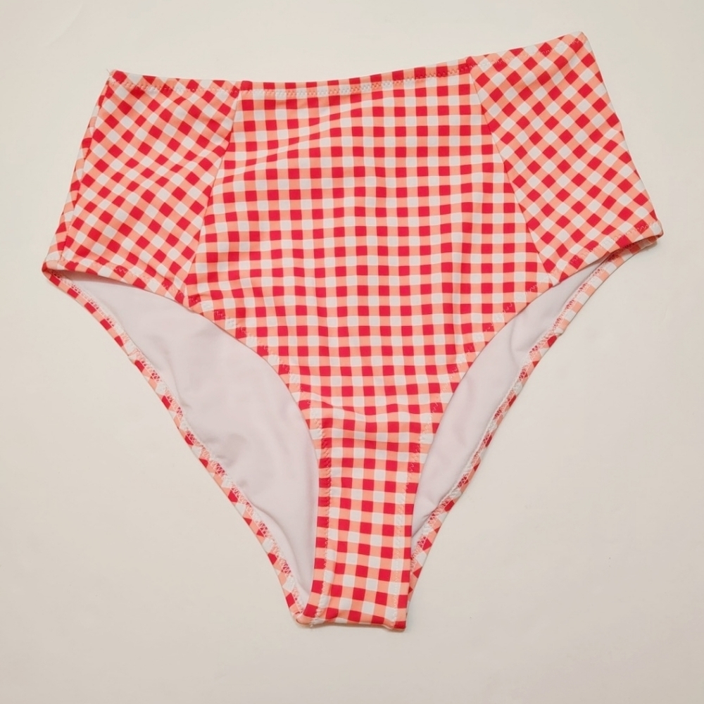 Cupshe Red Plaid High Waist Bikini Bottom Size Medium NEW